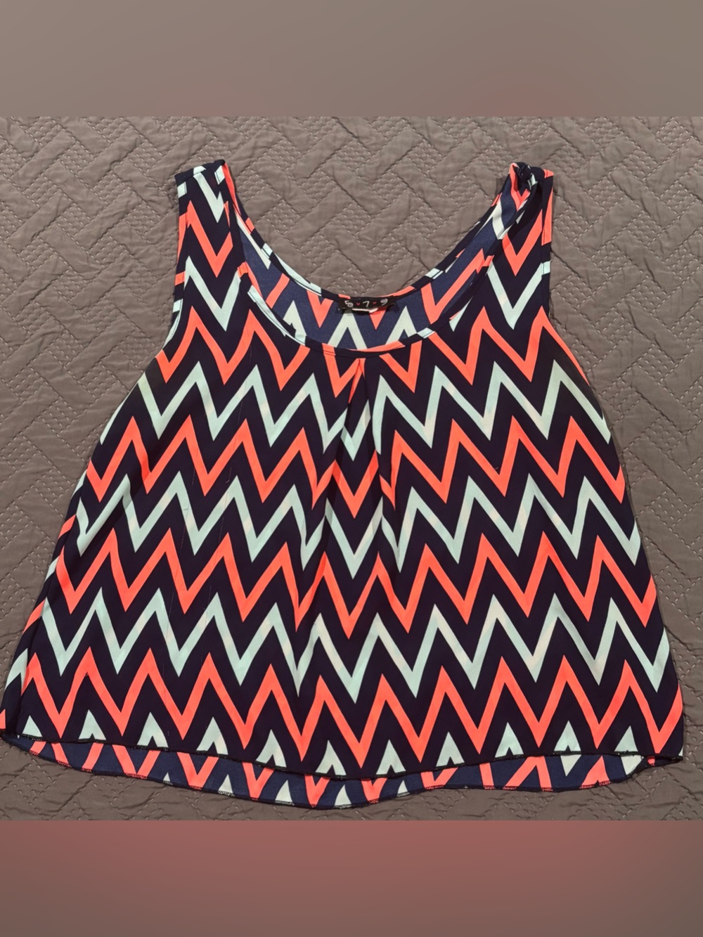579 Chevron Tank Top in Navy, Coral & Mint